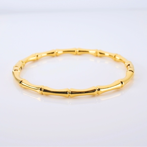 Bamboo Bangle 18K Gold Plated Bracelet - Picture 1 of 9